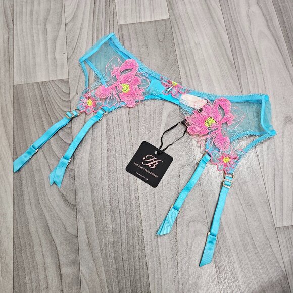NWT Honey Birdette Christine Turquoise Suspender Garter Belt Size L
